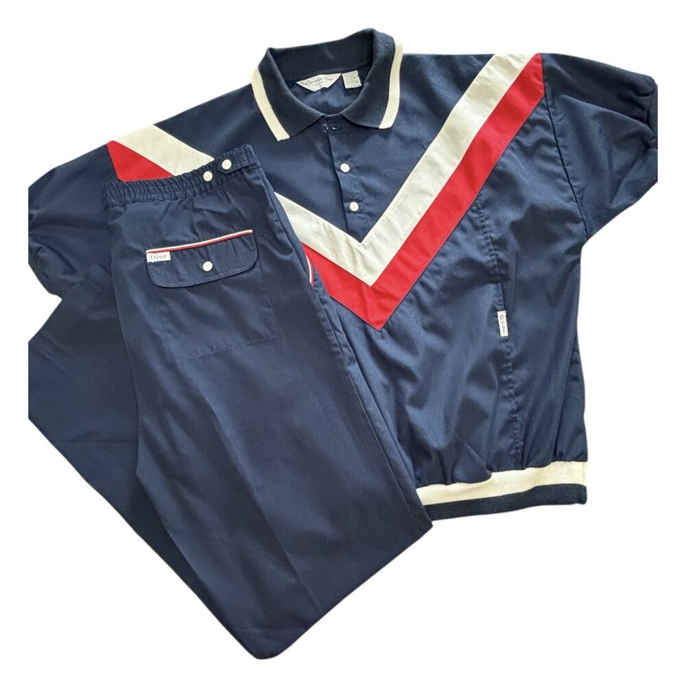 Men's Navy Two-Piece Track Set with Red & White Accents